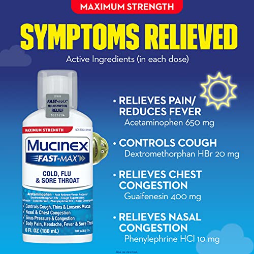 Mucinex Fast-Max Maximum Strength Cold, Flu, & Sore Throat Liquid, 6oz