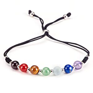 cherry tree collection natural gemstone chakra bracelet | adjustable size nylon cord | 6mm beads, silver spacers | 5.0-6.5" (black-small)