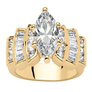 palmbeach yellow gold-plated or silvertone marquise cut cubic zirconia step top engagement ring size 7