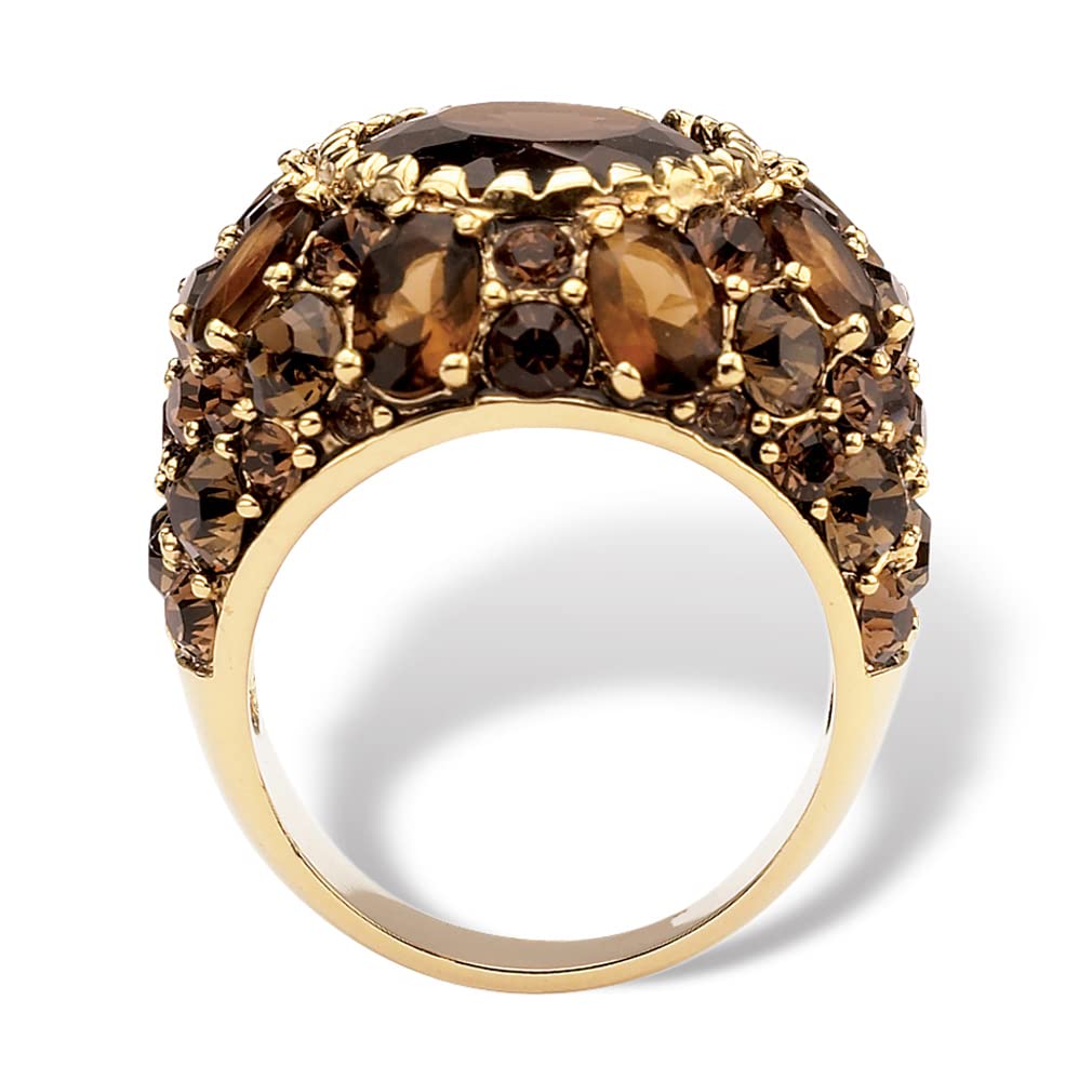 PalmBeach Yellow Gold-plated Oval Cut Genuine Smoky Quartz and Crystal Ring Sizes 6-10 Size 10