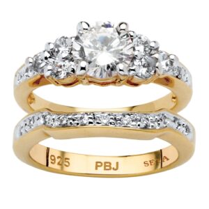 palmbeach yellow gold-plated or platinium plated round cubic zirconia bridal ring set size 7