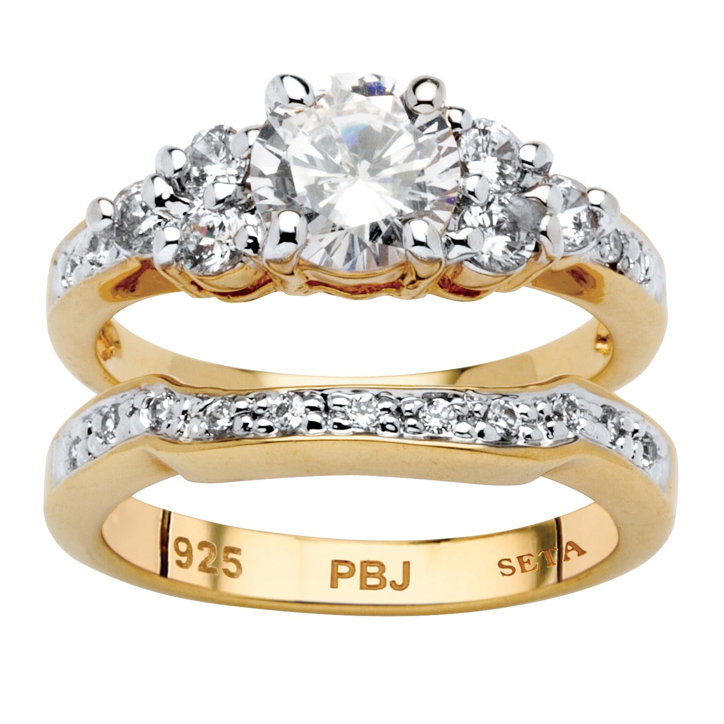 PalmBeach Yellow Gold-Plated or Platinium Plated Round Cubic Zirconia Bridal Ring Set Size 7