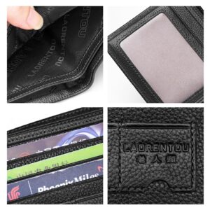 LAORENTOU Men's Wallet Genuine Leather Mens Bifold Wallets with Zipper Coin Pocket Casual Men Purse Slim Wallet