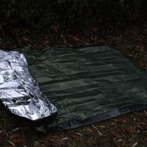 (Army Green) Emergency Sleeping Bag (+ FREE Emergency Blanket) - Lightweight, Waterproof Bivy Sack made with our Advanced Thermal Material + Nylon Carry Bag, Camping Gear & Bug Out Bags & Kits