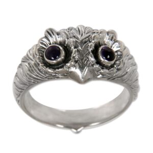 novica artisan handmade amethyst ring .925 sterling silver bird purple band indonesia animal themed good fortune birthstone 'owl wisdom'