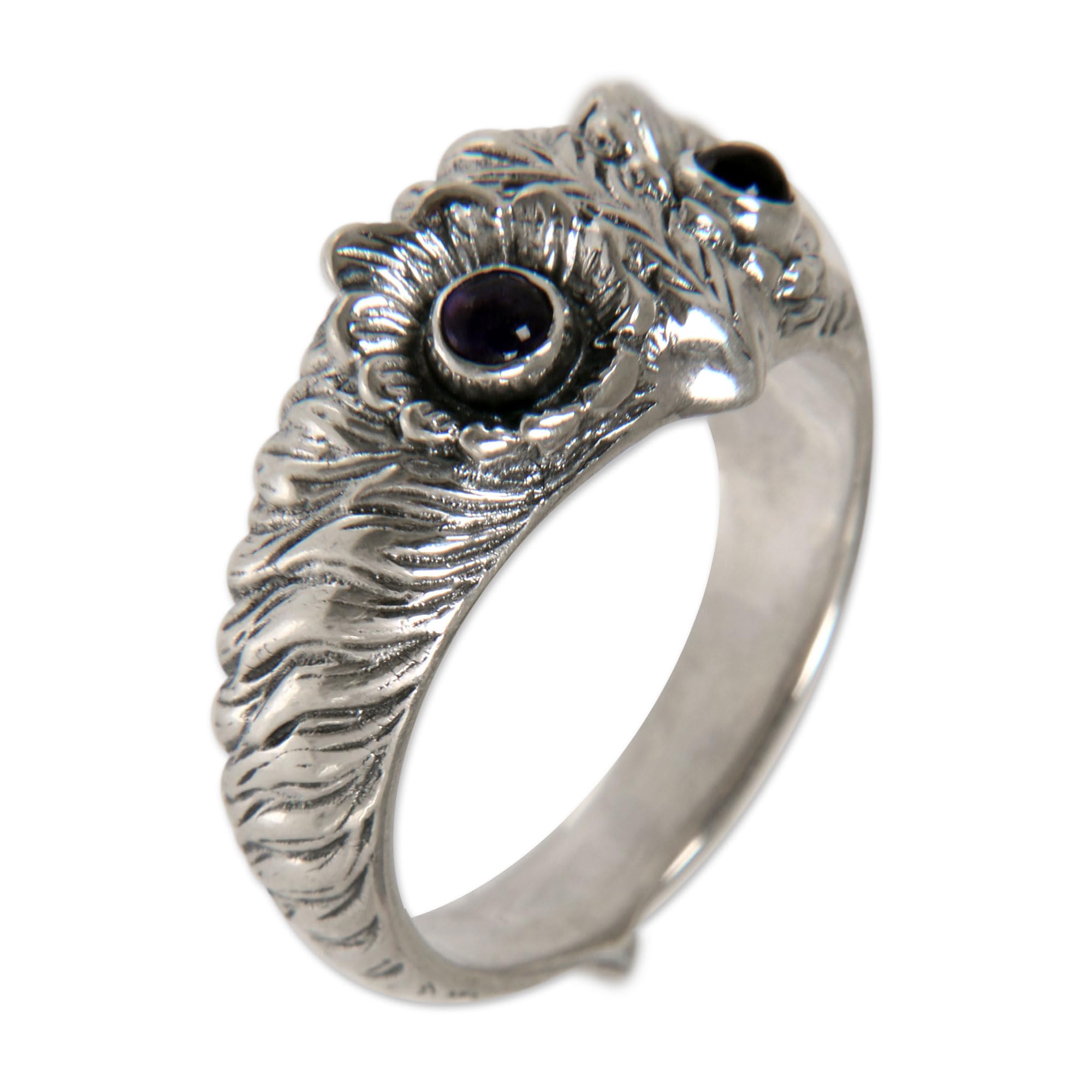 NOVICA Artisan Handmade Amethyst Ring .925 Sterling Silver Bird Purple Band Indonesia Animal Themed Good Fortune Birthstone 'Owl Wisdom'