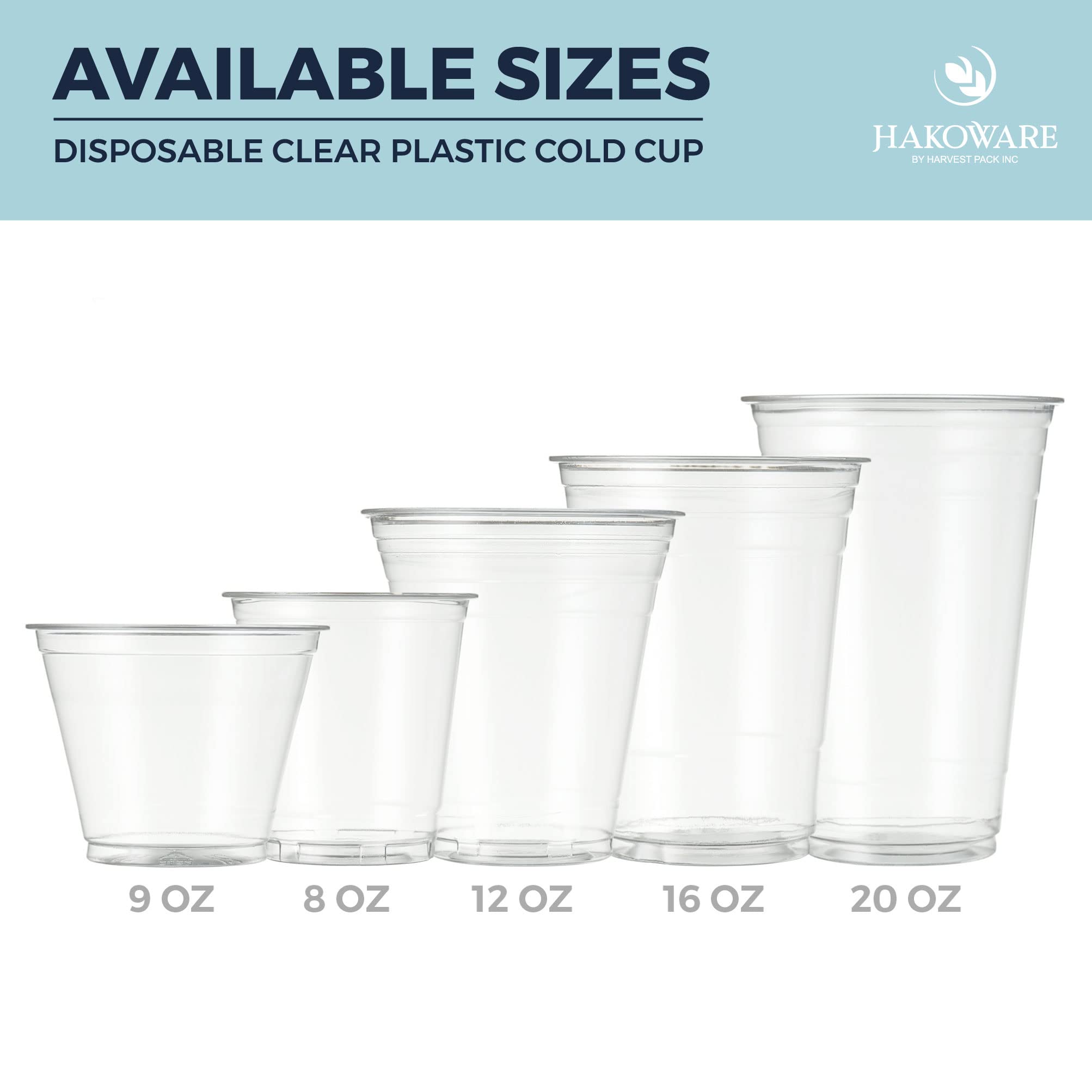 [200 COUNT]HAKOWARE by Harvest Pack 16 oz Ultra Clear Plastic Cold Cups, Disposable Wedding Party Drinking Cups Tumblers, Iced Coffee Beer Juice Cold Beverage