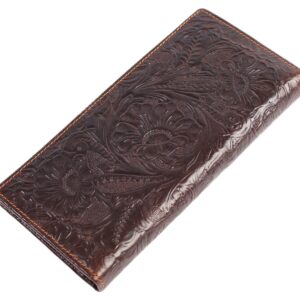 Womens Ladies Genuine Leather Wallet Long Embossing Bifold Wallet Clutch Purse (Coffee)