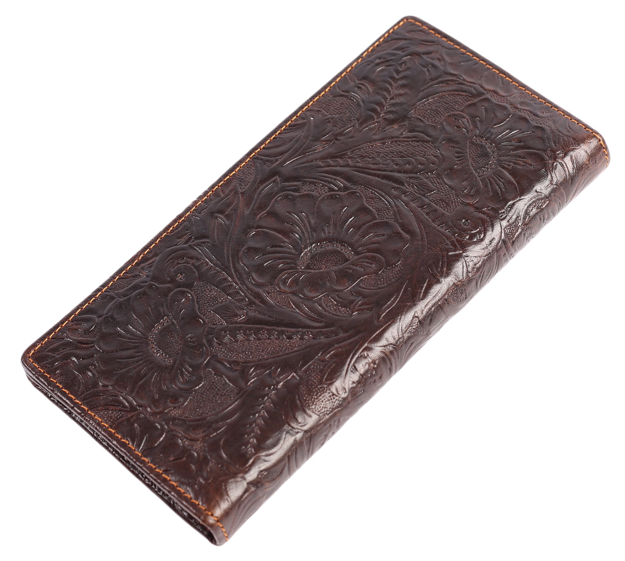 Womens Ladies Genuine Leather Wallet Long Embossing Bifold Wallet Clutch Purse (Coffee)