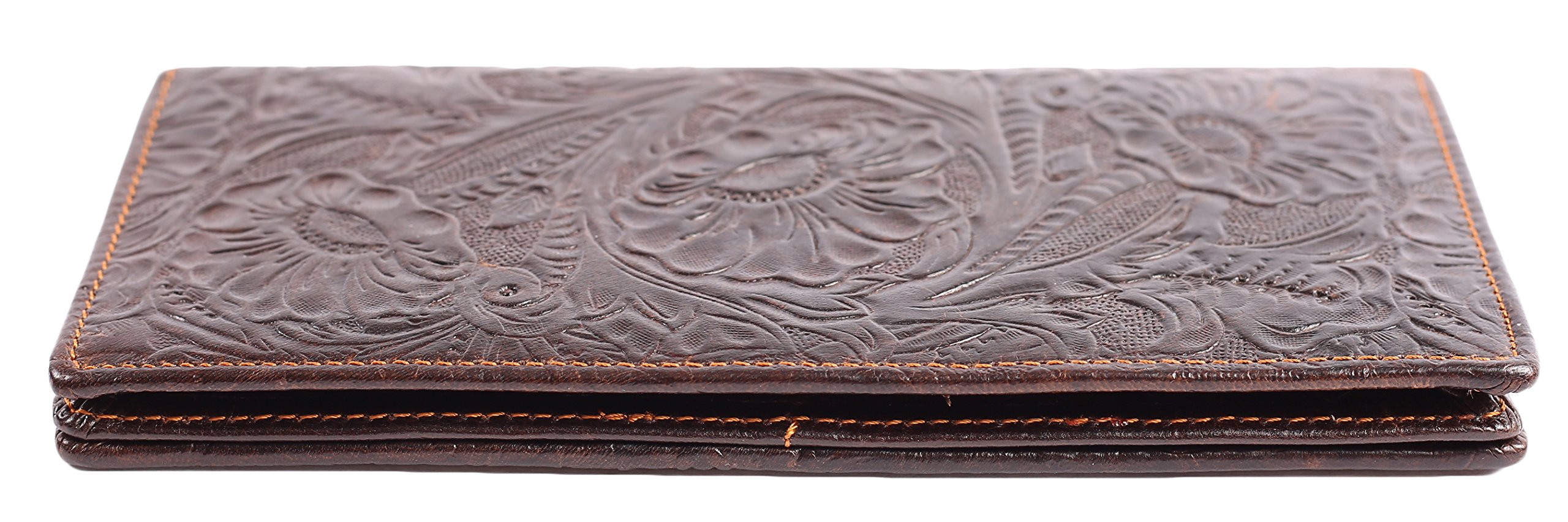 Womens Ladies Genuine Leather Wallet Long Embossing Bifold Wallet Clutch Purse (Coffee)