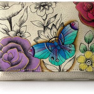 Anna by Anuschka Women's Hand-Painted Genuine Leather Ladies Three Fold Wallet - Floral Paradise