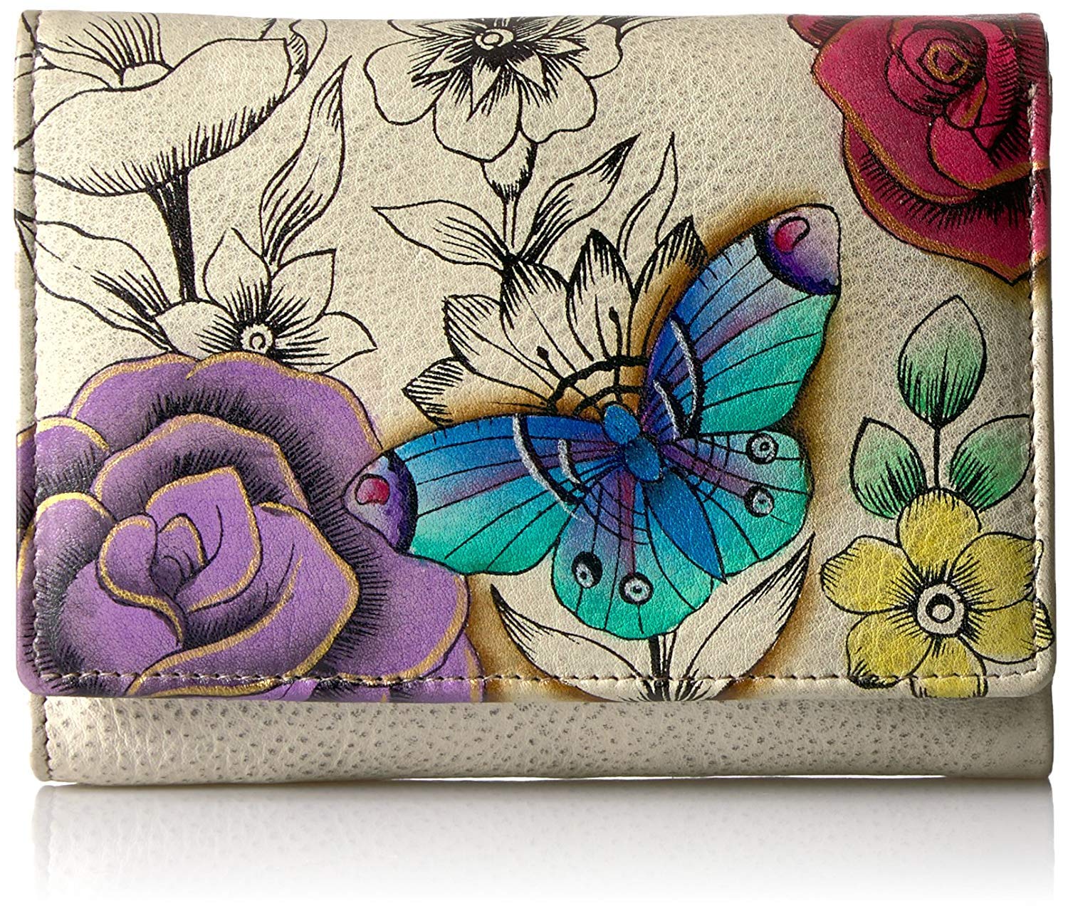 Anna by Anuschka Women's Hand-Painted Genuine Leather Ladies Three Fold Wallet - Floral Paradise