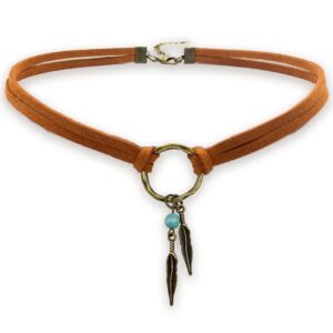 suede choker necklace for women, native american indian jewelry bohemian feather handmade leather jewelry