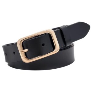 VONSELY Leather Belts for Women, Genuine Leather Womens Belts with Gold Buckle, 105CM Black Belt