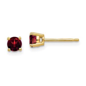 14K Yellow Gold 4mm Red Garnet Studs Gemstone Earrings January Birthstone Jewelry