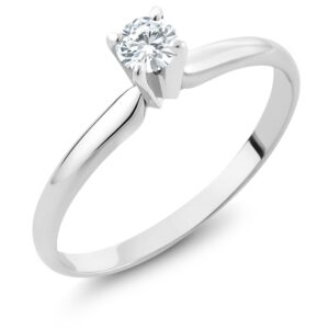 14k white gold moissanite ring | round 4mm forever classic from charles & colvard solitaire engagement ring for women | 0.23 cttw | available in size 5, 6, 7, 8, 9