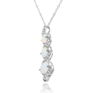 Ice Gems Sterling Silver Simulated White Opal and White Topaz Oval S Design Three-Stone Journey Necklace