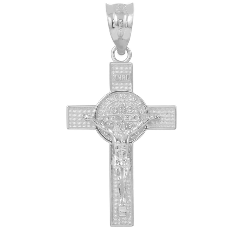 Saint Collection 925 Sterling Silver St. Benedict Crucifix Cross Charm Pendant (1.60")