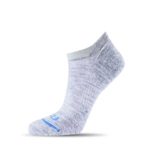 FITS Light Runner Sock for Men and Women, Merino Wool, Breathable, Lightweight, No Show Cushioned Running Sock, Light Grey, Small