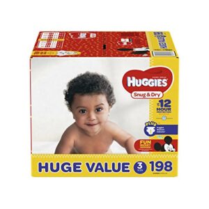 huggies snug & dry diapers, size 3, 198 count, huge pack (packaging may vary)