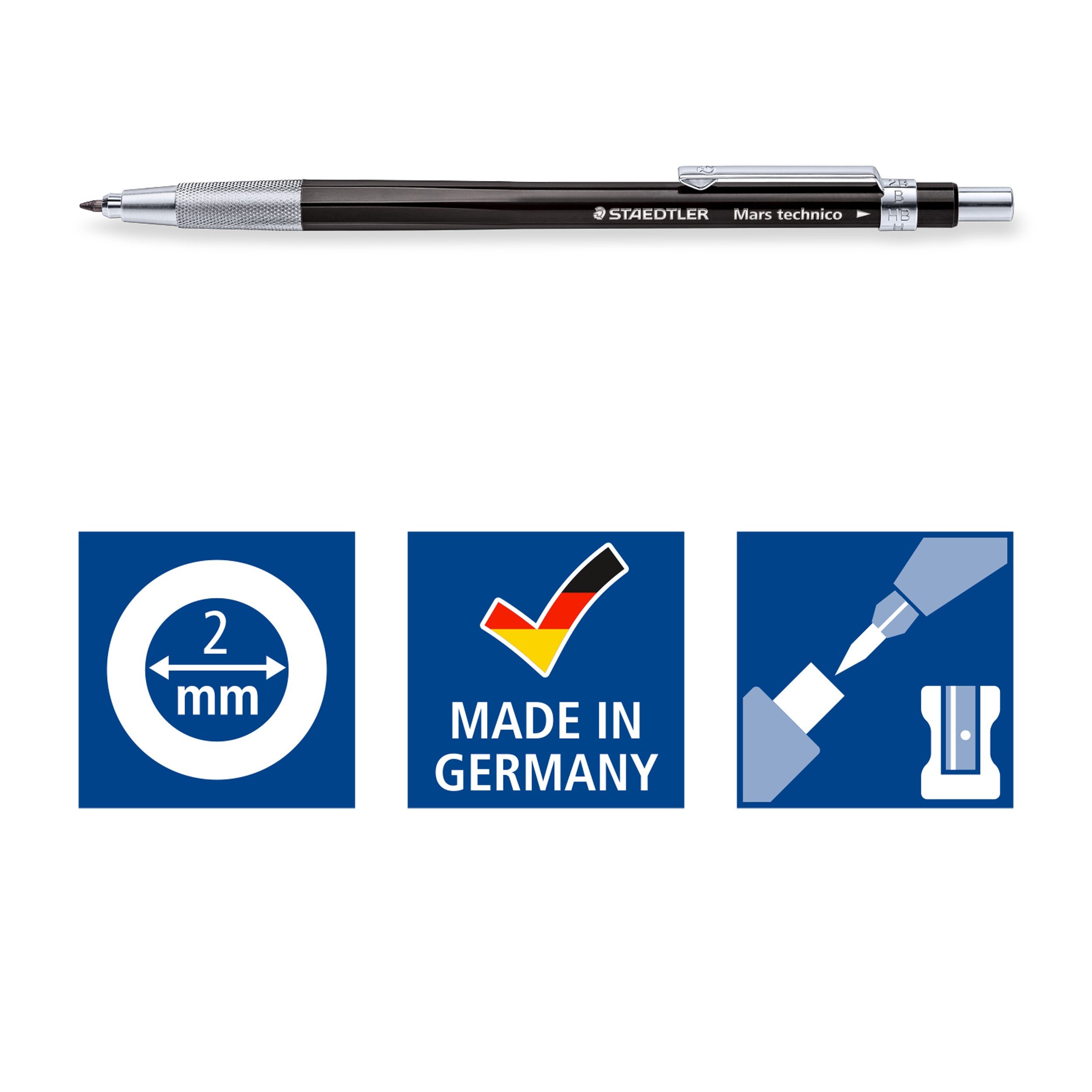 STAEDTLER 780 C BKP6 Mars Technico Leadholder Clutch Pencil with Built-In Sharpener - HB, 2mm Line Width (Pack of 1 + FREE Eraser)