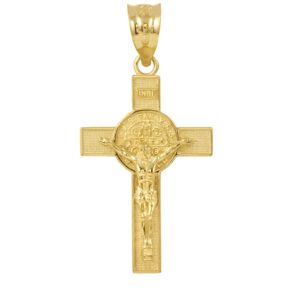 solid 10k yellow gold st. benedict crucifix cross charm pendant (1.60")