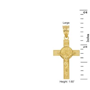 Solid 10k Yellow Gold St. Benedict Crucifix Cross Charm Pendant (1.60")