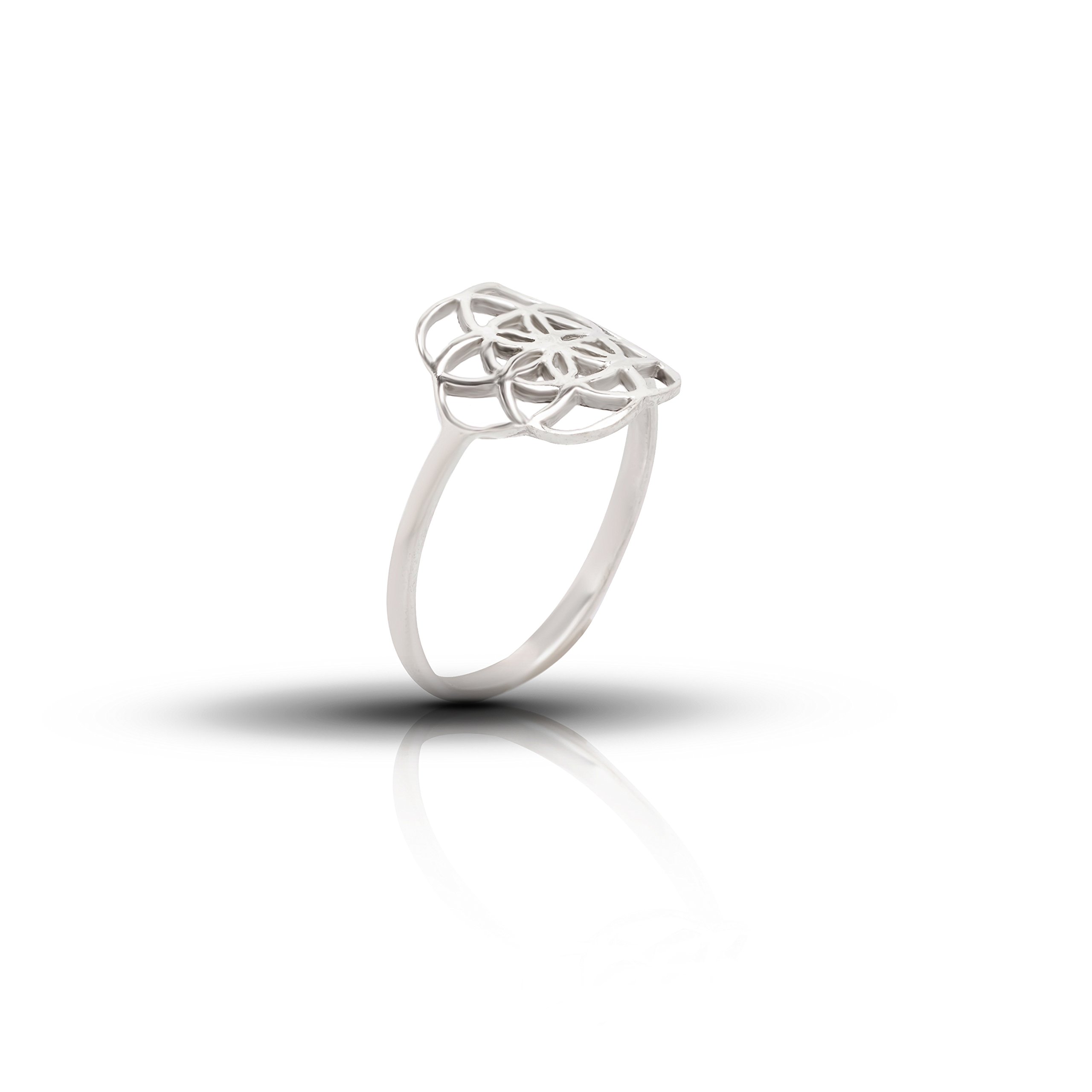 Seed of Life Ring Sterling Silver 925 Sizes US 6 7 8 9 Sacred Geometry Flower of Life Yoga Jewelry (6)