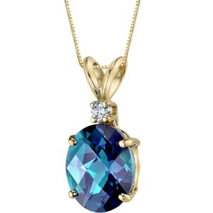 peora created alexandrite with genuine diamond pendant 14k yellow gold, color-changing solitaire, 3.30 carats oval shape 10x8mm