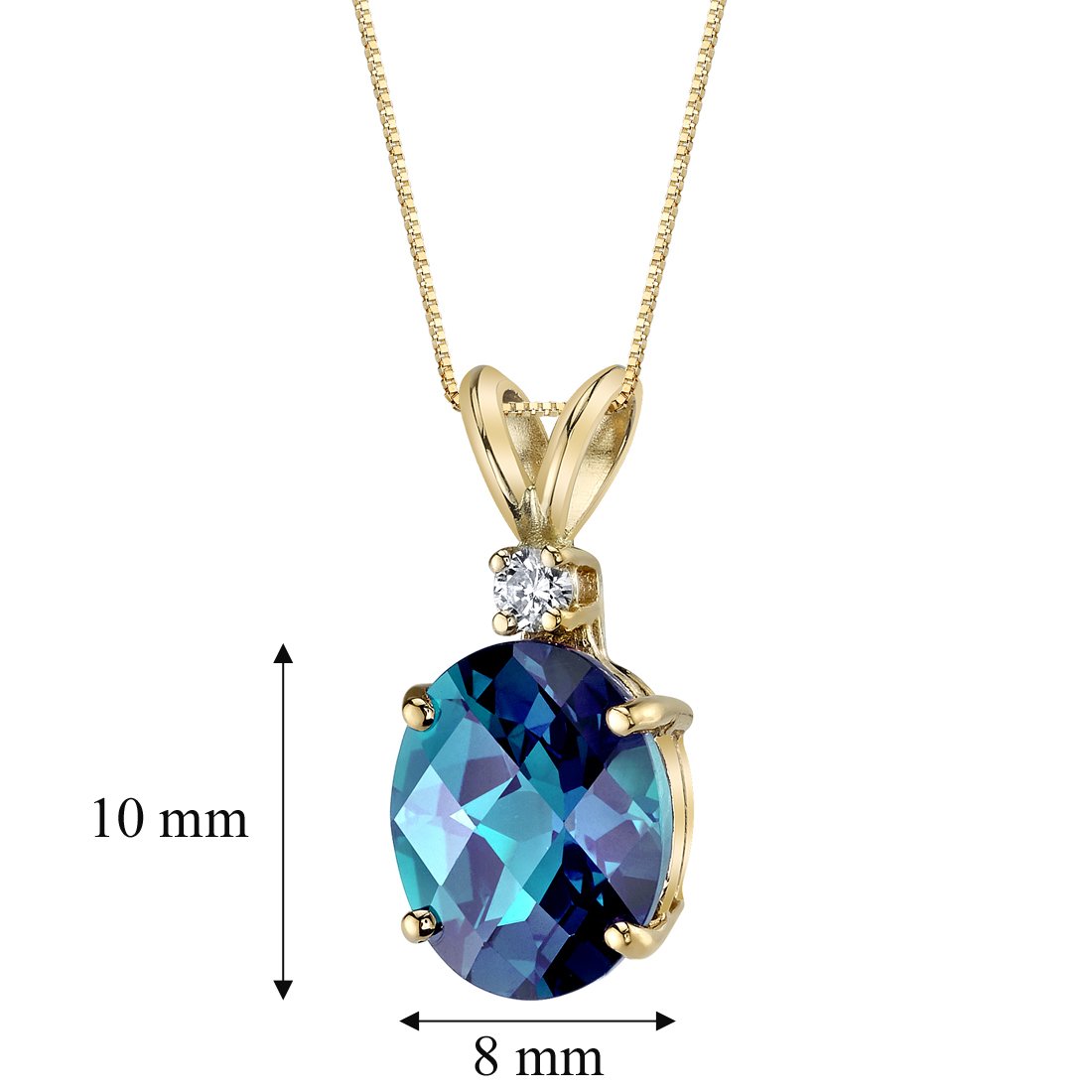 PEORA Created Alexandrite with Genuine Diamond Pendant 14K Yellow Gold, Color-Changing Solitaire, 3.30 Carats Oval Shape 10x8mm