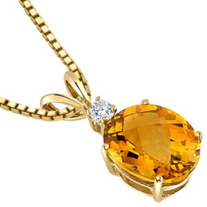 PEORA Solid 14K Yellow Gold Citrine and Diamond Pendant for Women, Genuine Gemstone Birthstone, Elegant Solitaire, Oval Shape, 10x8mm, 2.30 Carats total