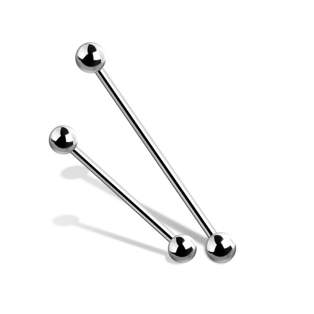 FIFTH CUE 316L Surgical Implant Grade Basic Steel Industrial Barbell (14G - 2" (51mm) - 5mm Balls)