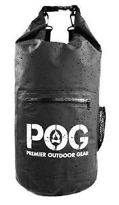 pog - waterproof dry bag with front zip pocket, shoulder strap & mesh side pocket (black, 20 liter)