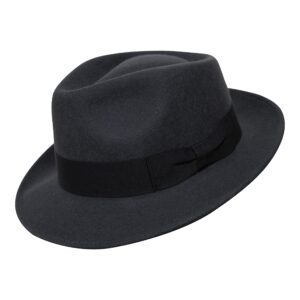 B&S Premium Doyle - Teardrop Fedora Hat - 100% Wool Felt - Crushable for Travel - Water Resistant - Unisex - Dark Grey 56