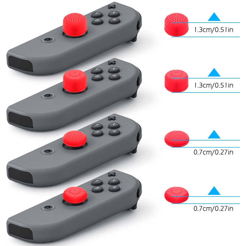 Protective Case Compatible with Nintendo Switch Joy-Con Controller with Thumb Caps, SENHAI 2 Pack Anti-Slip Silicone Grips Covers with 16 Thumb Stick Pads - Black, Blue + Red