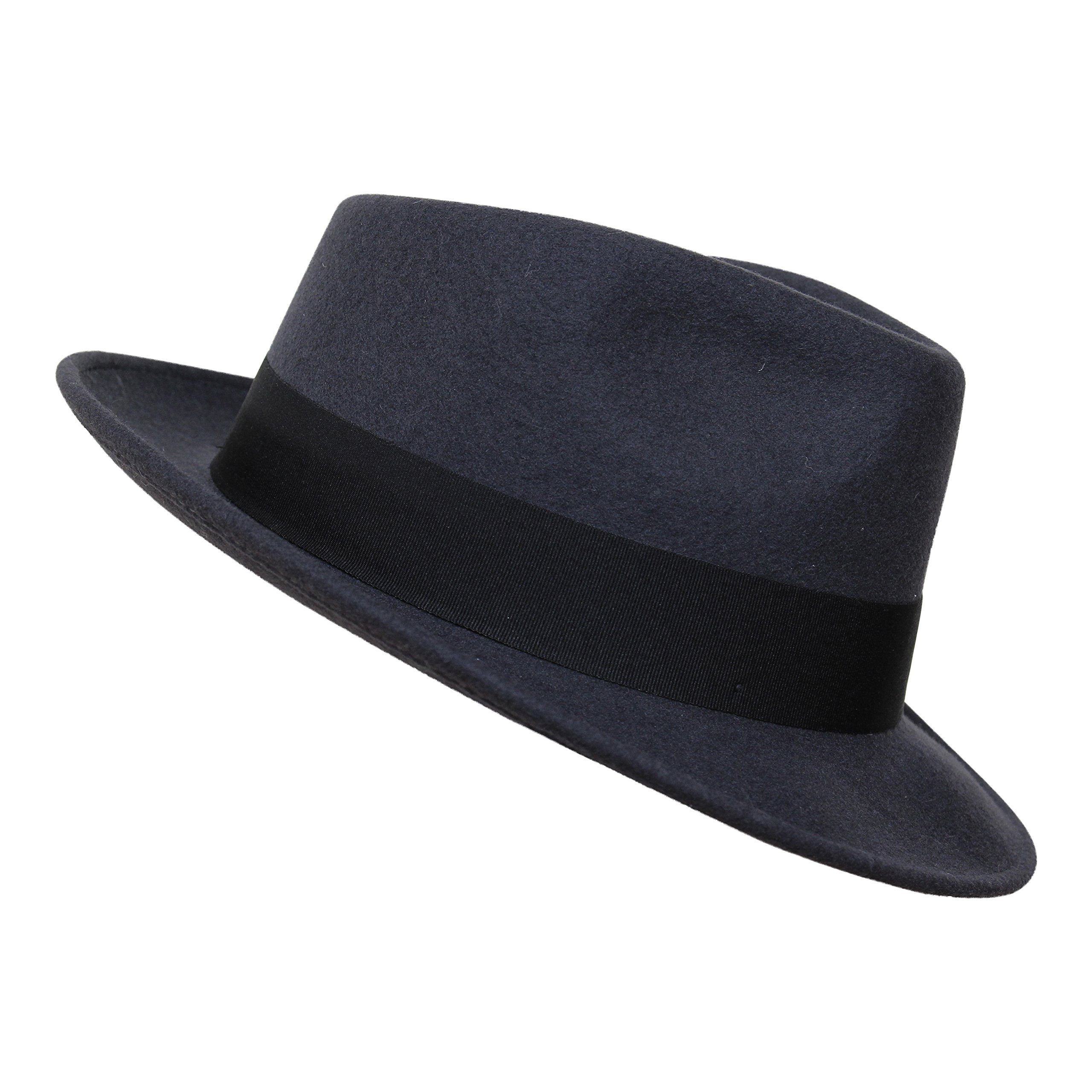 B&S Premium Doyle - Teardrop Fedora Hat - 100% Wool Felt - Crushable for Travel - Water Resistant - Unisex - Dark Grey 56