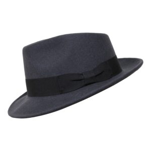 B&S Premium Doyle - Teardrop Fedora Hat - 100% Wool Felt - Crushable for Travel - Water Resistant - Unisex - Dark Grey 56