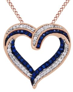 affy 0.78 ct simulated blue sapphire & white cz heart pendant necklace in 14k rose gold over sterling silver