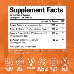 Tumeric and Ginger with Black Pepper - Natural Turmeric Curcumin Joint Support Supplement with Bioperine & 95% Curcuminoids. High Absorption Curcumin Supplements. Digestive & Immune Support. 60 Caps