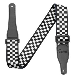 Guitar Strap, Bass Guitar Strap, Electric and Acoustic Guitar Straps - Durable Nylon Checkered Guitar Shoulder Strap with Leather Ends (Black and White Checkered)