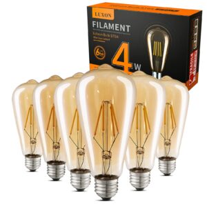 luxon led edison bulbs dimmable amber glass warm 2700k antique vintage style filament light bulbs 40w equivalent e26 base 6-pack