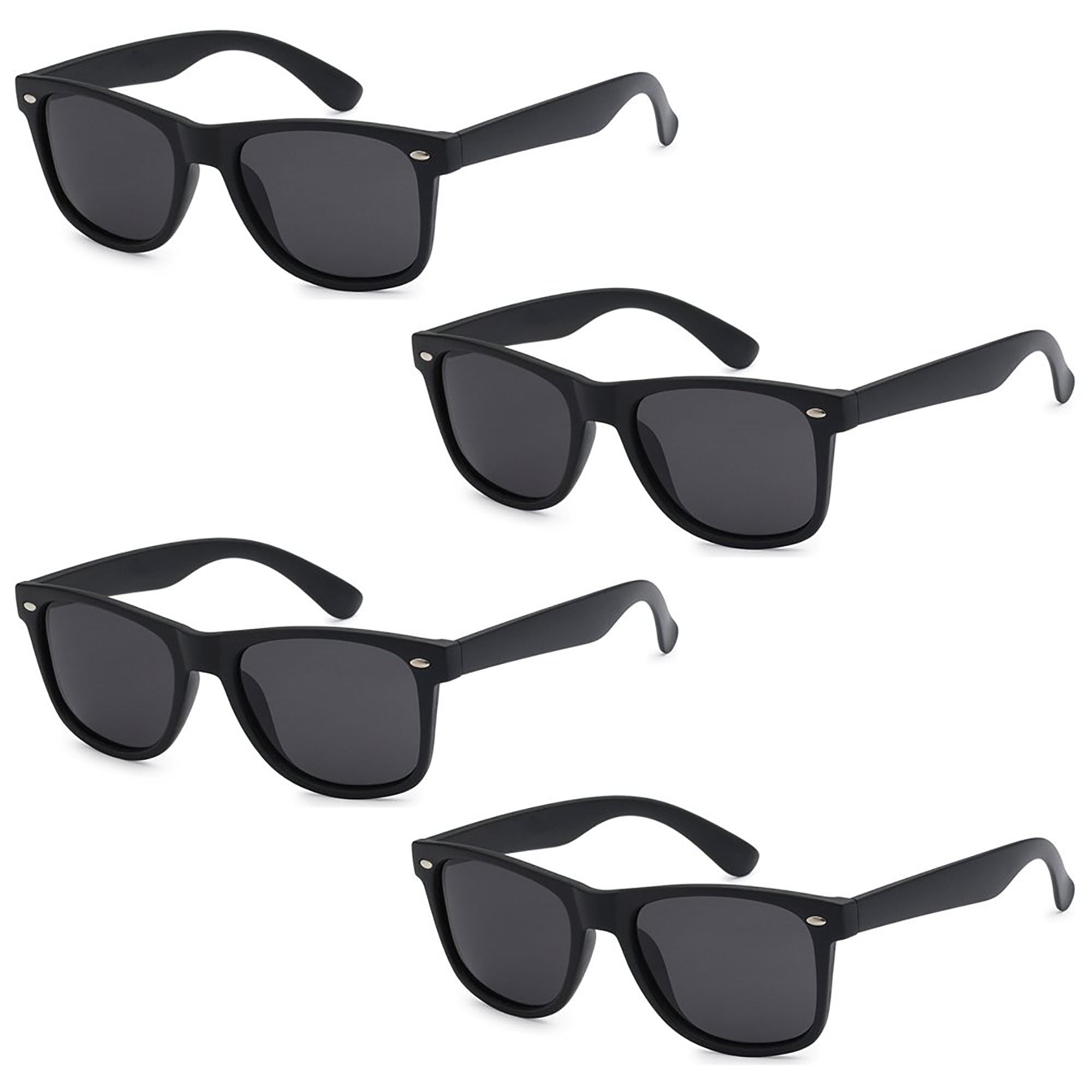 Got Shades WHOLESALE UNISEX 80'S RETRO STYLE TRENDY SUNGLASSES - 4 PACK (Matte Black | Smoke Lenses, 52)