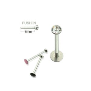 BodyJewelryOnline 16g Push-In Cheek Labret, Threadless, 3mm CZ Gem, Dimple Piercing Cheek, Labret Style, 9/16"(14mm) Size, Surgical Stainless Steel, Colored Bottom, Hypoallergenic, Durable