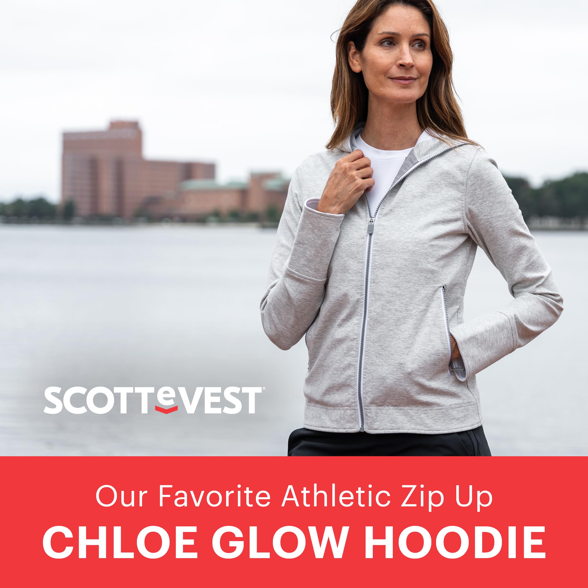 SCOTTeVEST Glow Hoodie for Women - 18 Hidden Pockets - Lightweight Zip Up Sweatshirt for Travel & More (Midnight, M1)