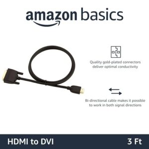 Amazon Basics HDMI-A to DVI (Male) Adapter Cable, Bi-Directional 1080P, Gold-Plated, 3 ft/0.9 m, Pack of 10, Black