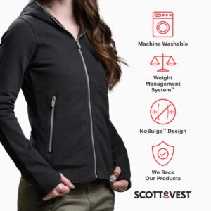 SCOTTeVEST Glow Hoodie for Women - 18 Hidden Pockets - Lightweight Zip Up Sweatshirt for Travel & More (Midnight, M1)