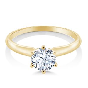 Gem Stone King 14K Yellow Gold White Created Sapphire Engagement Ring | Wedding Solitaire Anniversary Promise Gold Ring For Women | 1.20 Cttw | Available In Size 5,6,7,8,9