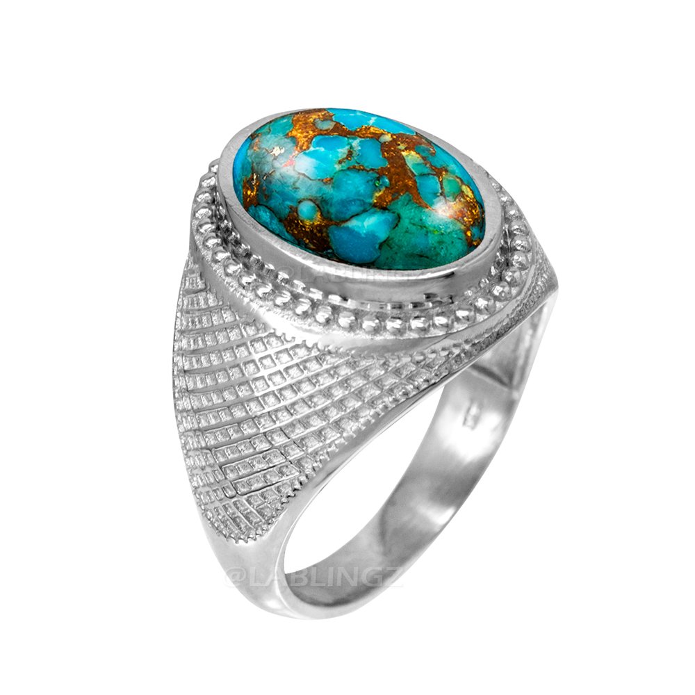 Sterling Silver Blue Copper Turquoise Gemstone Statement Ring (10)