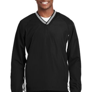 SPORT-TEK Tipped V-Neck Raglan Wind Shirt F20 Black/White