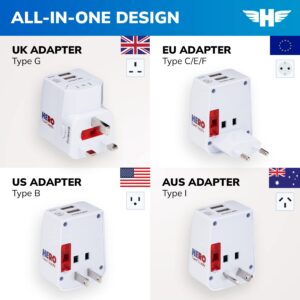 Hero Universal Travel Adapter (2 USB Ports) – Power Plug for US Europe France UK Ireland Thailand NZ Australia 100+ Countries